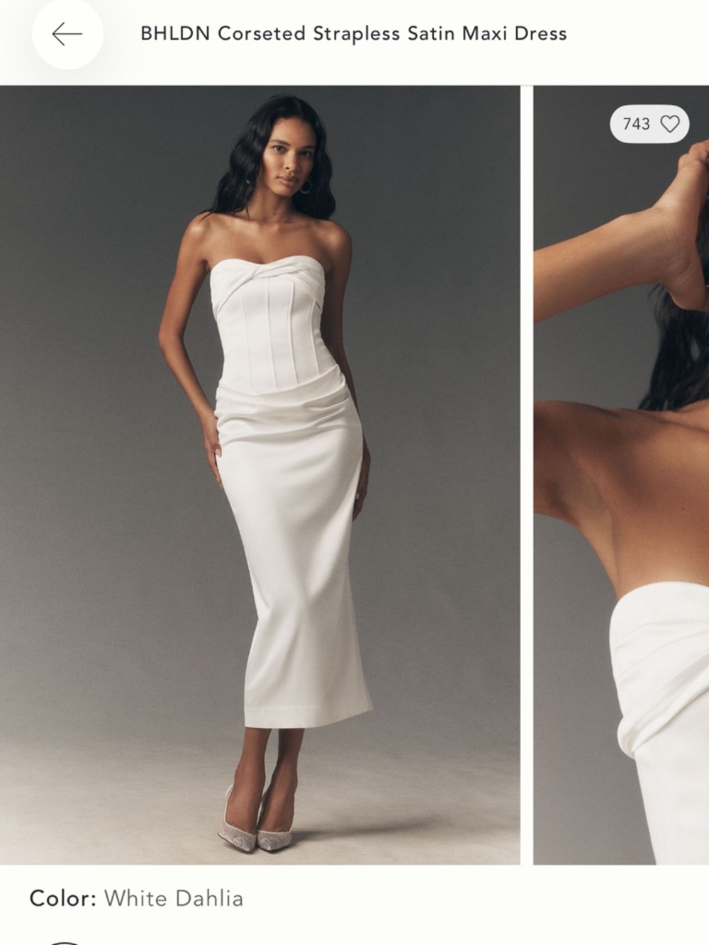 BHLDN Corseted Strapless Satin Maxi Dress